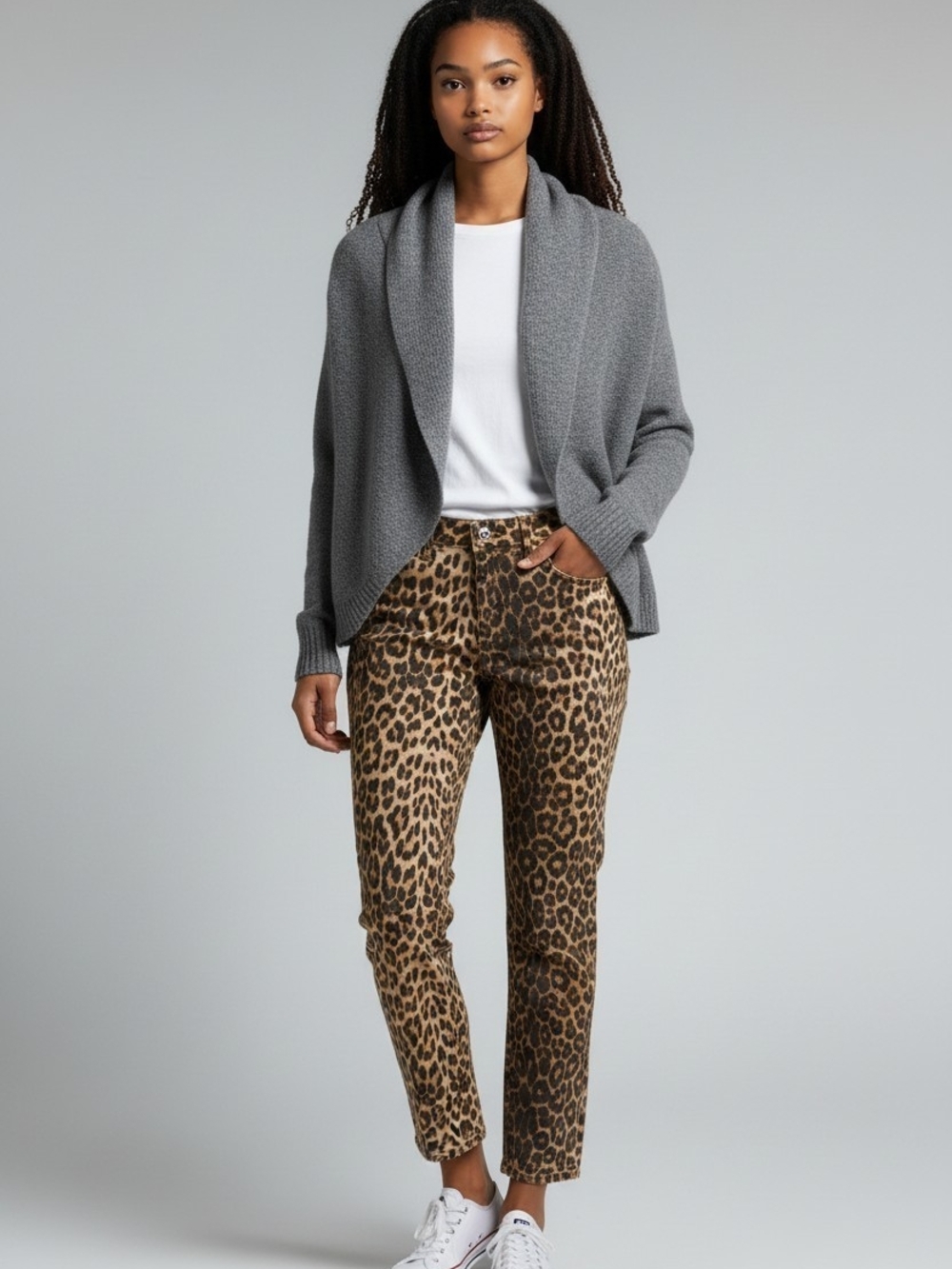 ZARA Leopard Print Cropped Straight-Leg & VInce Sweather